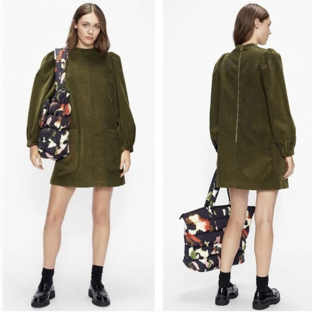 Ted Baker Xavia Green Cotton Corduroy Dress Patch Pockets Size 6